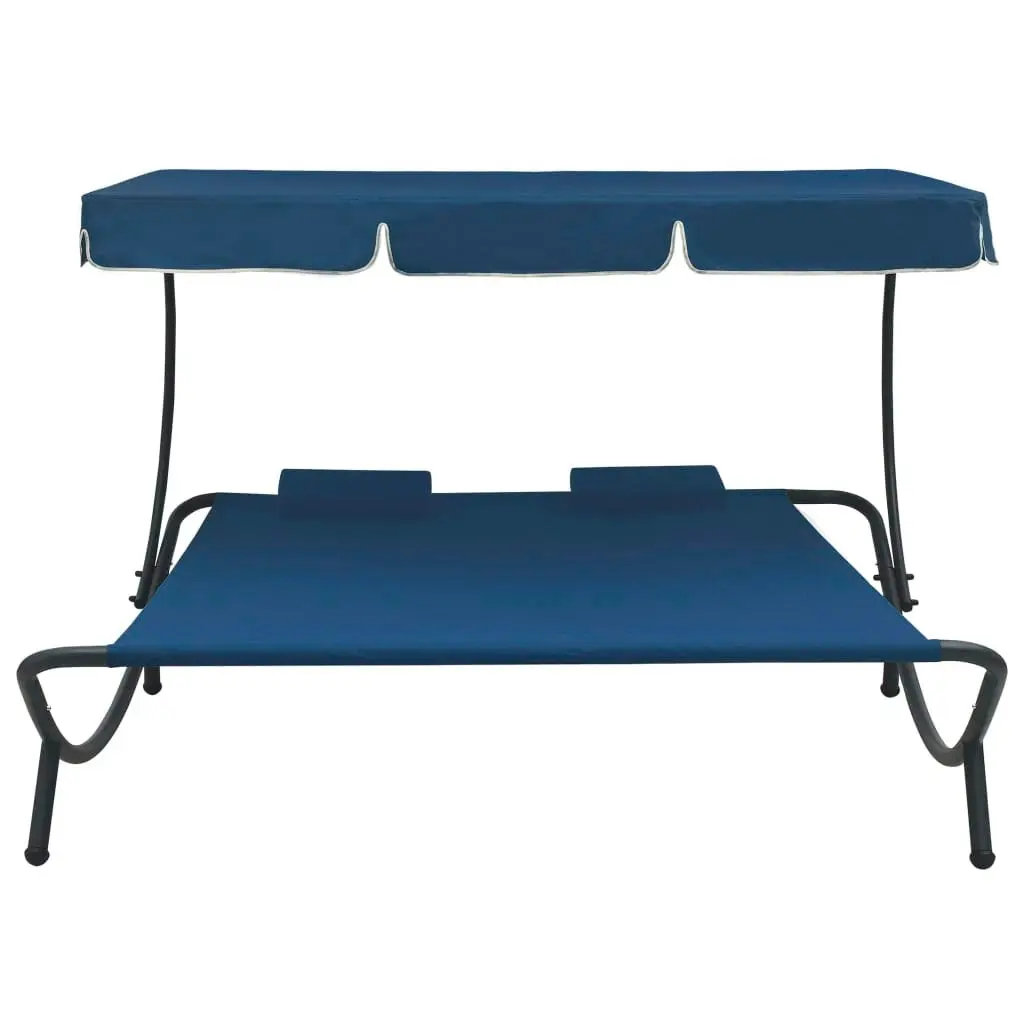 Outdoor Lounge Bed with Canopy and Pillows Blue 313523