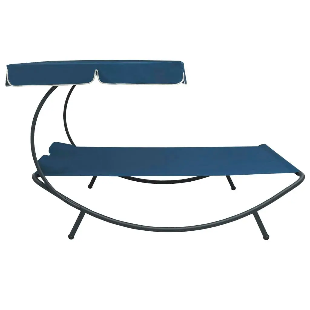 Outdoor Lounge Bed with Canopy and Pillows Blue 313523