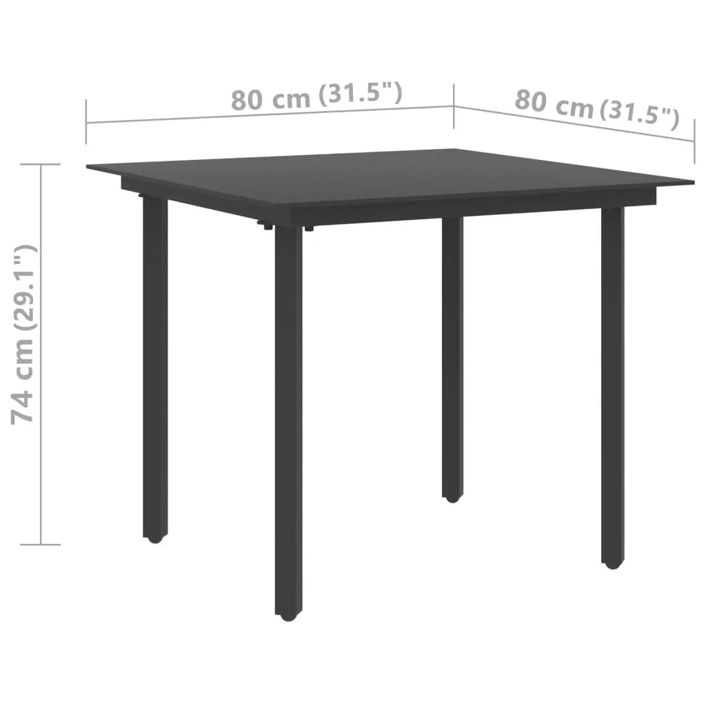 Garden Dining Table Black 80x80x74 cm Steel and Glass 313109