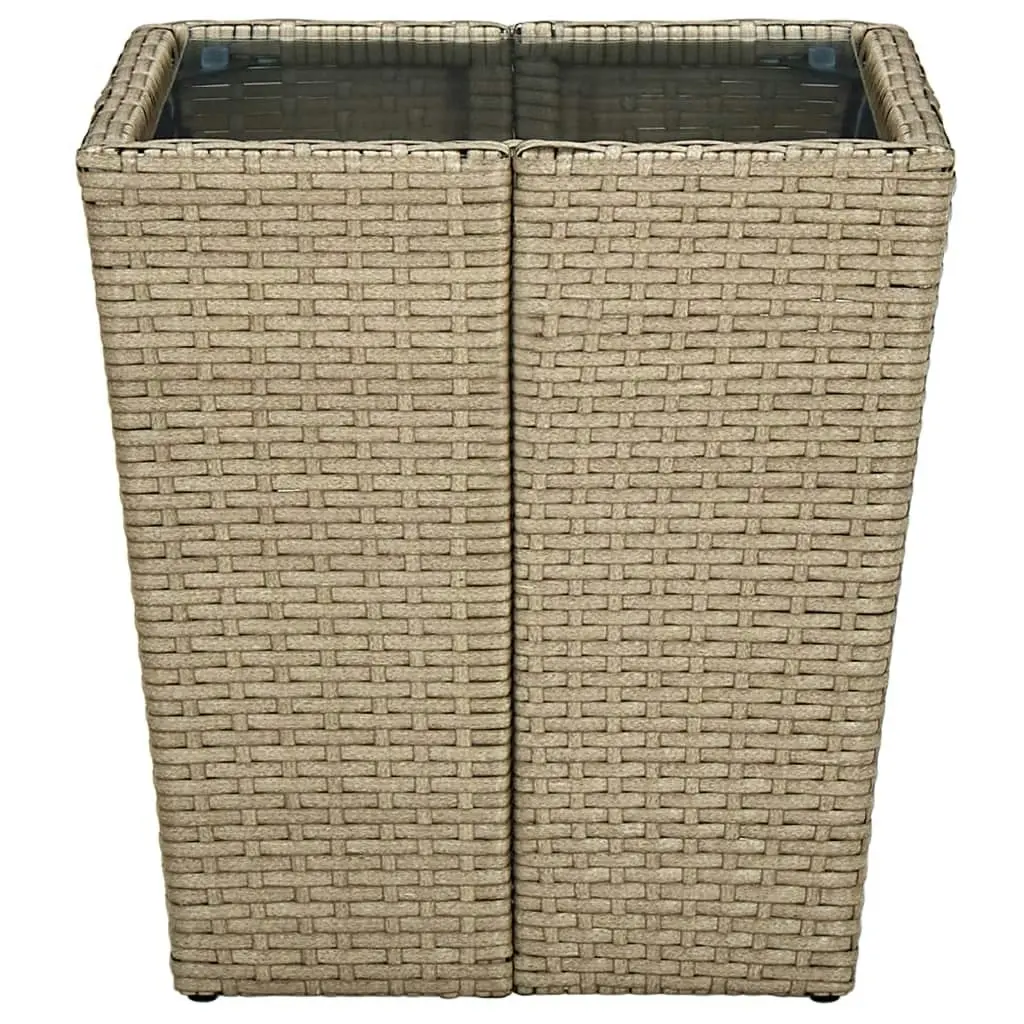 Tea Table Beige 41.5x41.5x44 cm Poly Rattan and Tempered Glass 310557