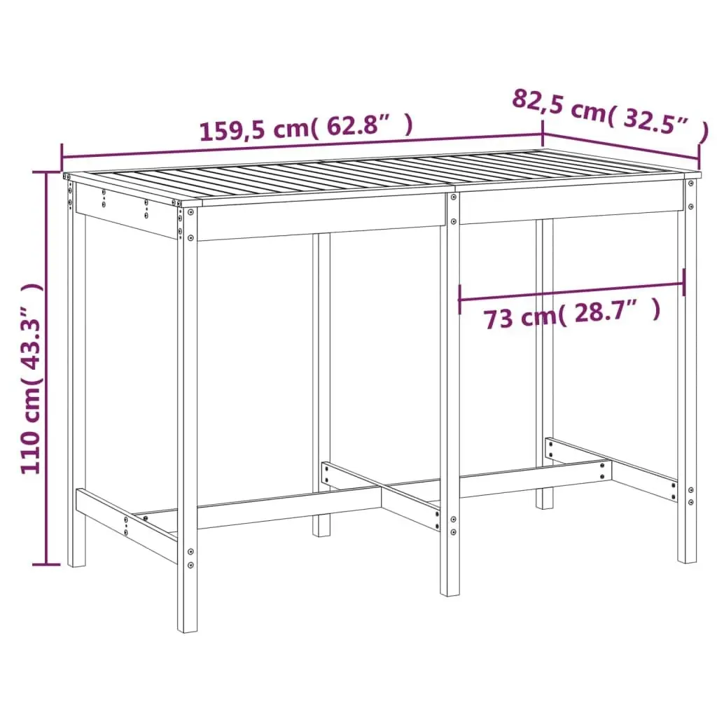 Garden Table Black 159.5x82.5x110 cm Solid Wood Pine 824099