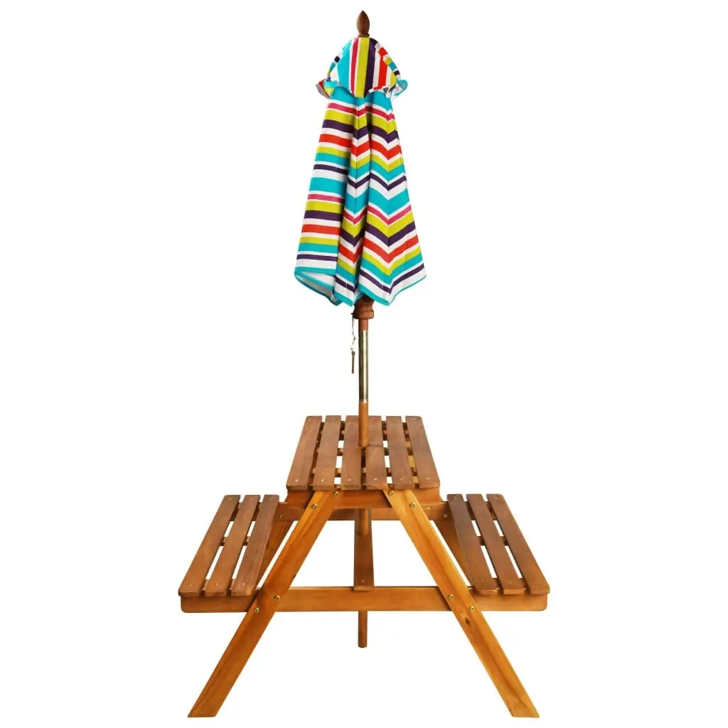 Kids Picnic Table with Parasol 79x90x60 cm Solid Acacia Wood 43990