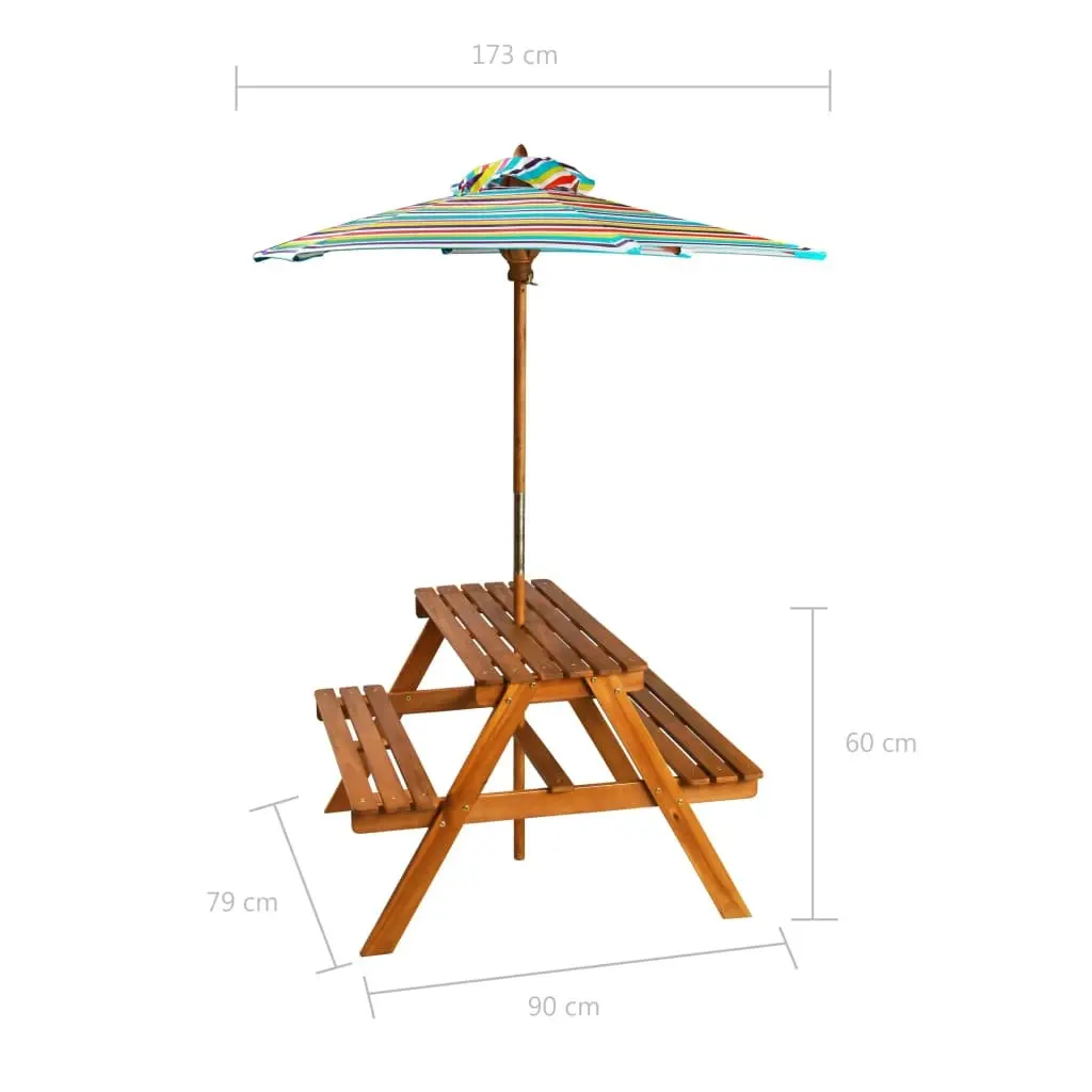 Kids Picnic Table with Parasol 79x90x60 cm Solid Acacia Wood 43990