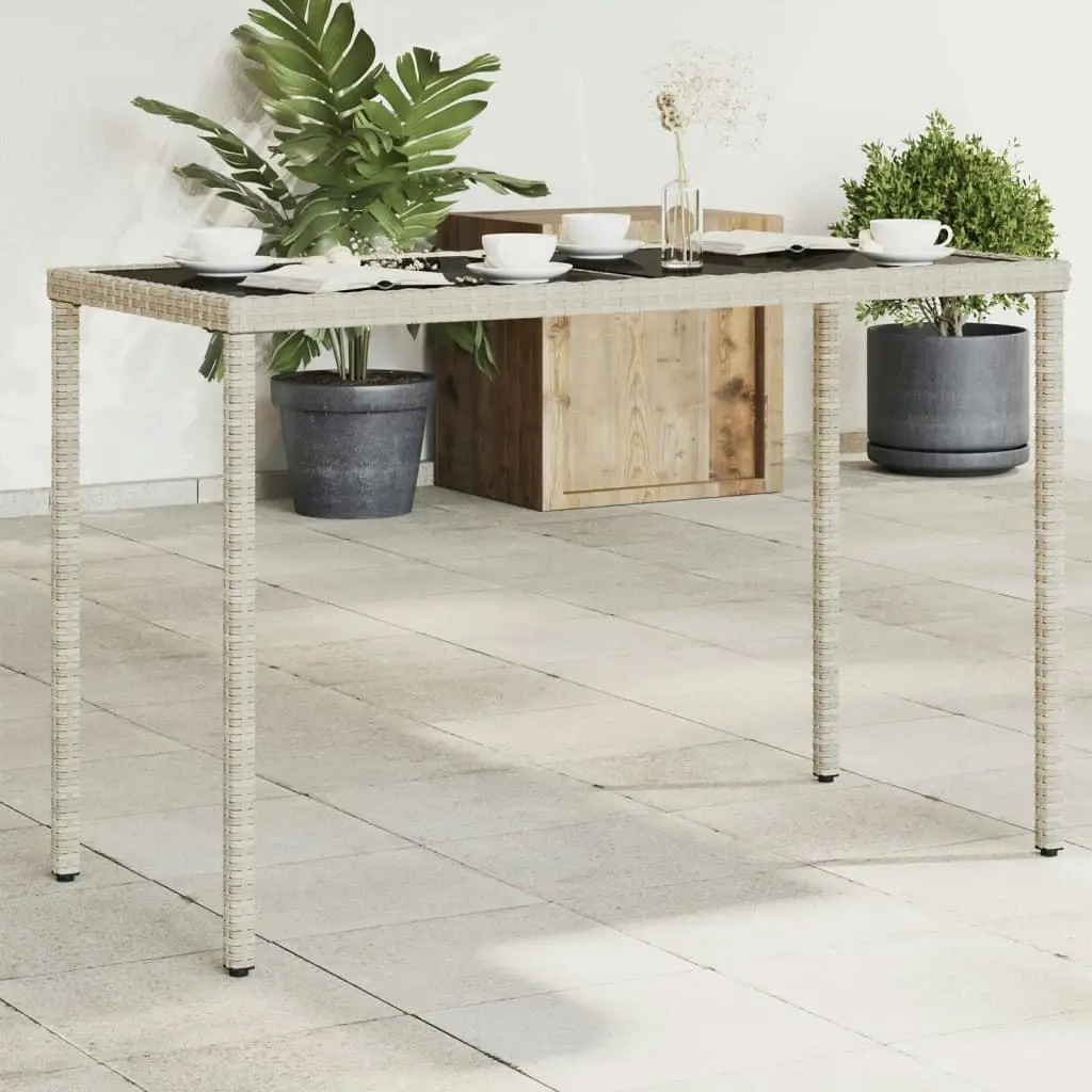 Garden Table with Glass Top Light Grey 115x54x74 cm Poly Rattan 365079