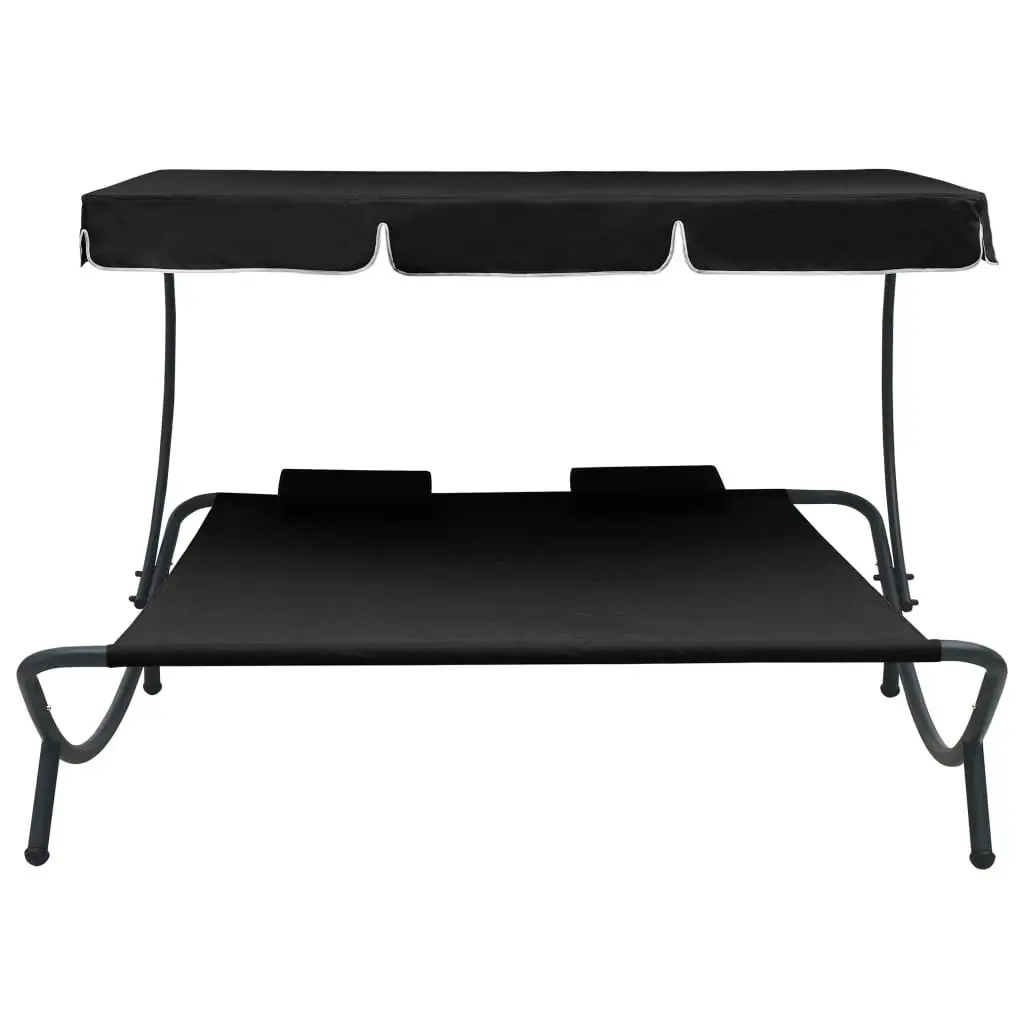 Outdoor Lounge Bed with Canopy and Pillows Black 313521