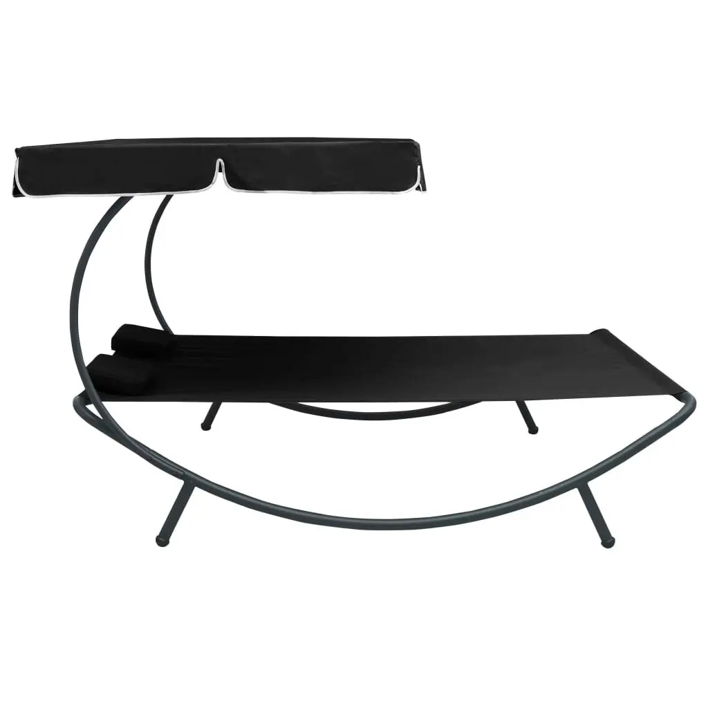 Outdoor Lounge Bed with Canopy and Pillows Black 313521