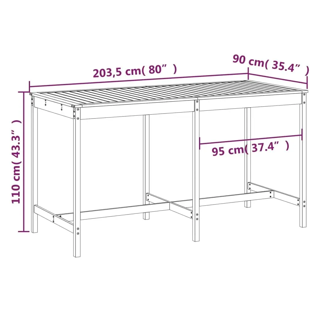 Garden Table White 203.5x90x110 cm Solid Wood Pine 824103