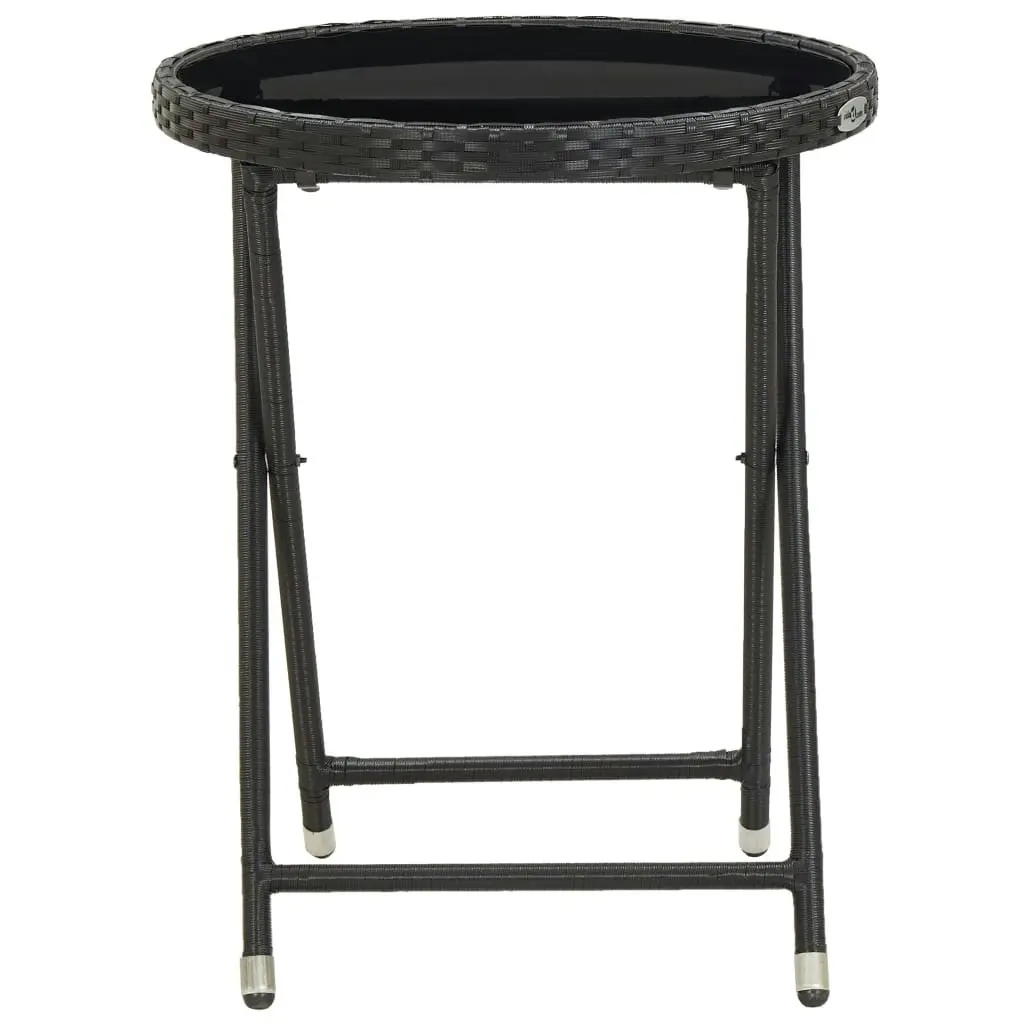 Tea Table Black 60 cm Poly Rattan and Tempered Glass 46203