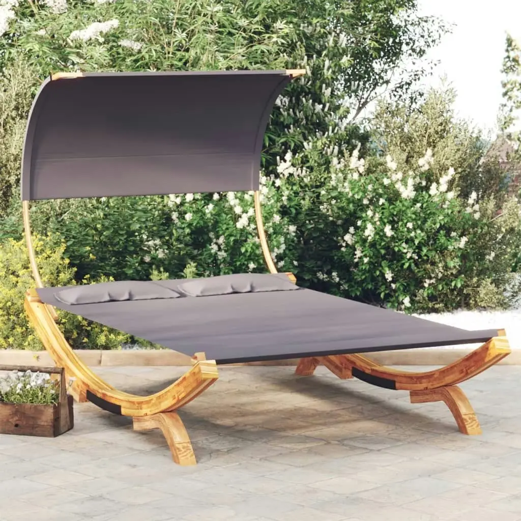 Outdoor Lounge Bed with Canopy 165x203x126cm Solid Bent Wood Anthracite 313954