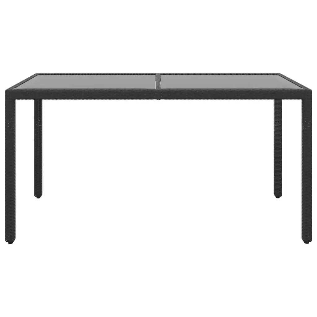 Garden Table 150x90x75 cm Tempered Glass and Poly Rattan Black 310574