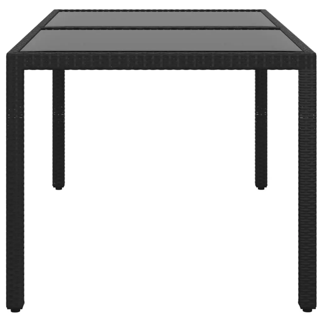 Garden Table 150x90x75 cm Tempered Glass and Poly Rattan Black 310574