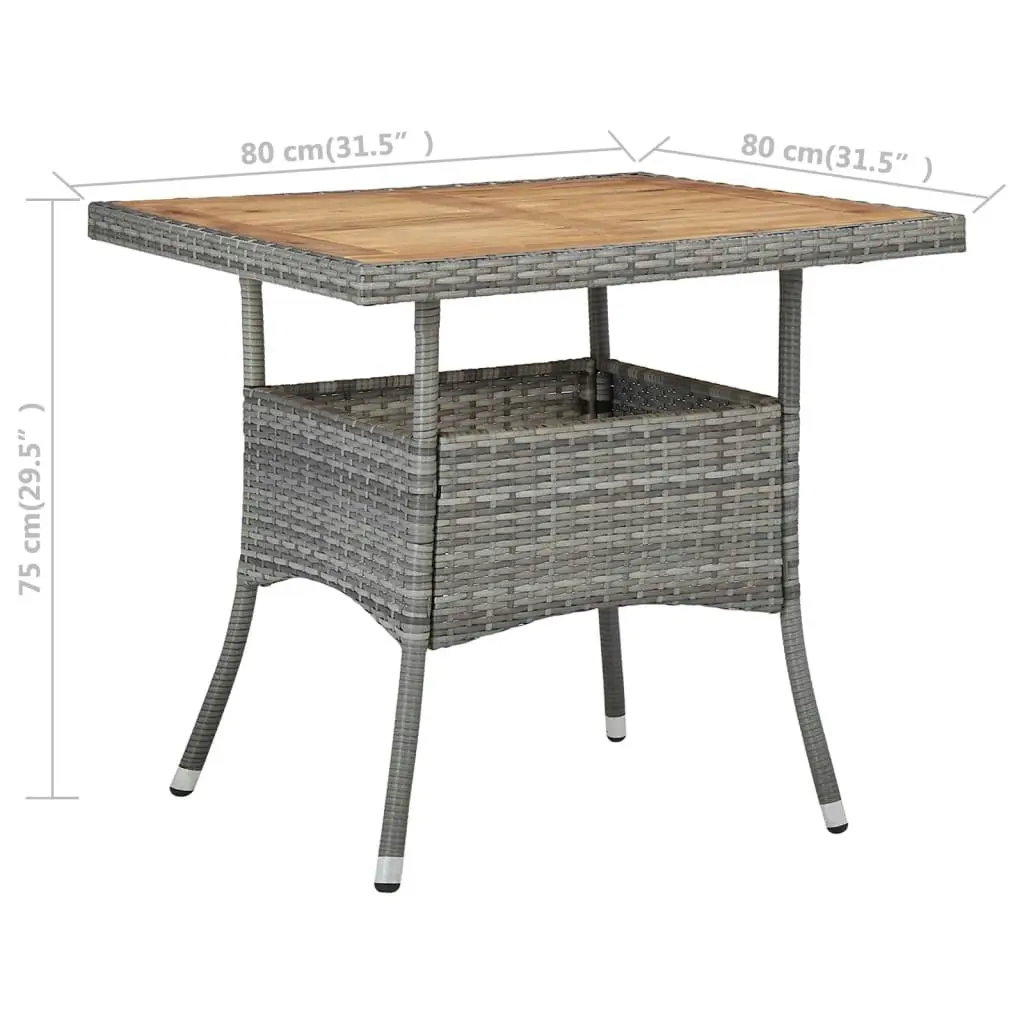 Outdoor Dining Table Grey Poly Rattan and Solid Acacia Wood 46172