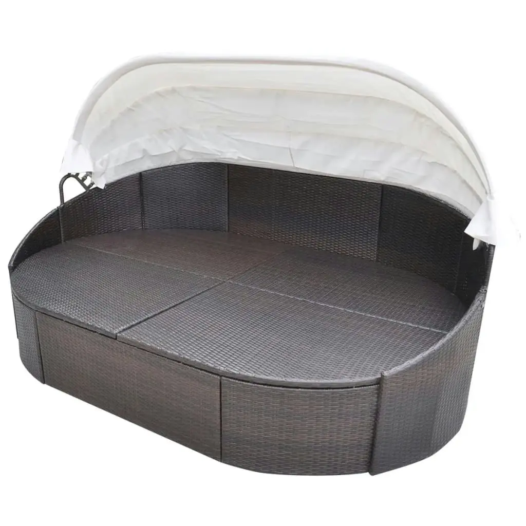 Outdoor Lounge Bed with Canopy Poly Rattan Brown 41831