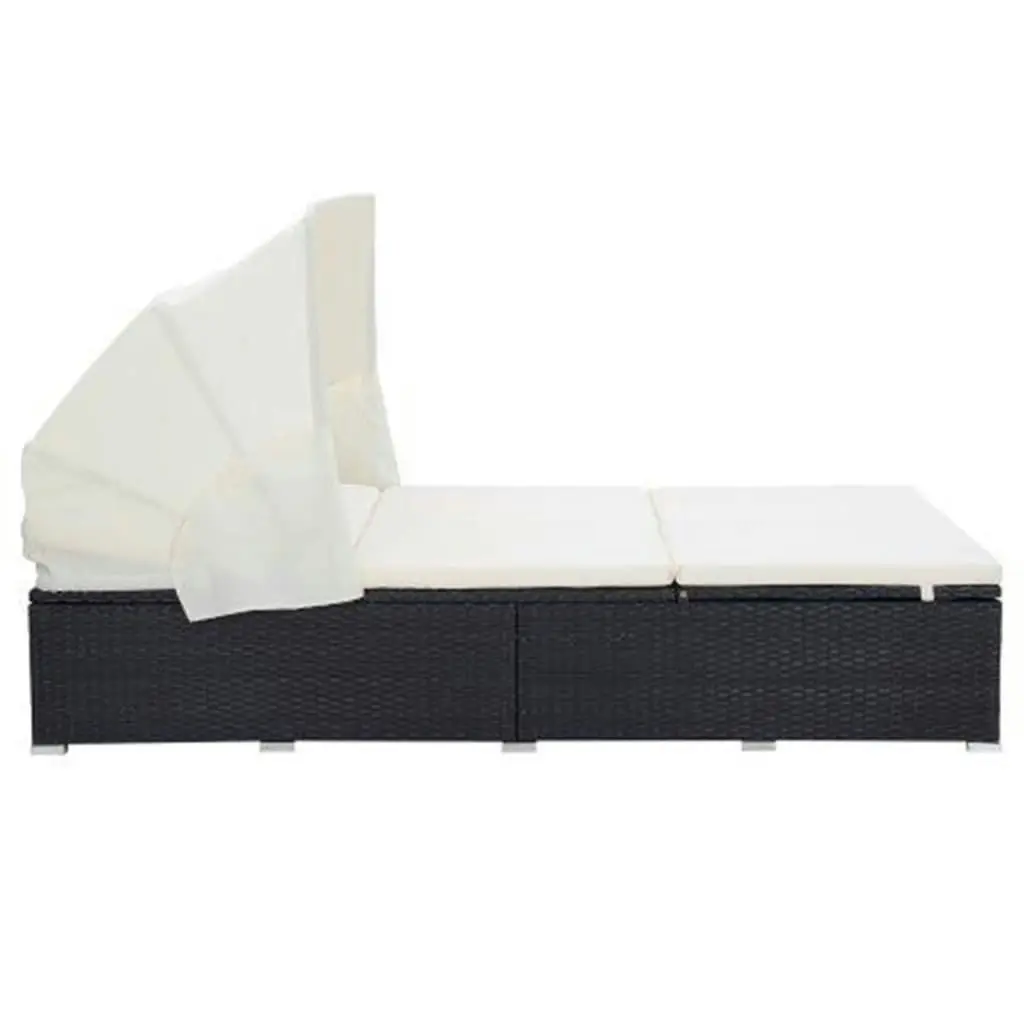 2-Person Sunbed with Cushion Poly Rattan Black 310235