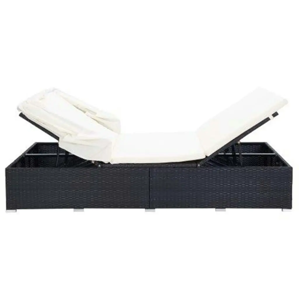 2-Person Sunbed with Cushion Poly Rattan Black 310235