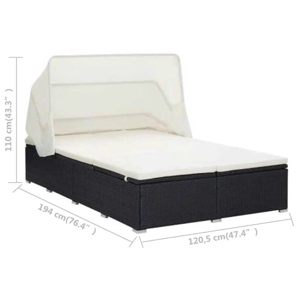 2-Person Sunbed with Cushion Poly Rattan Black 310235