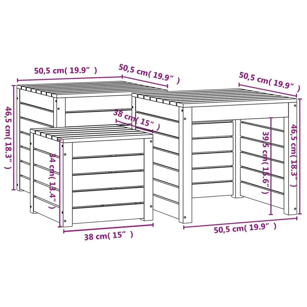 3 Piece Garden Box Set Solid Wood Pine 823955