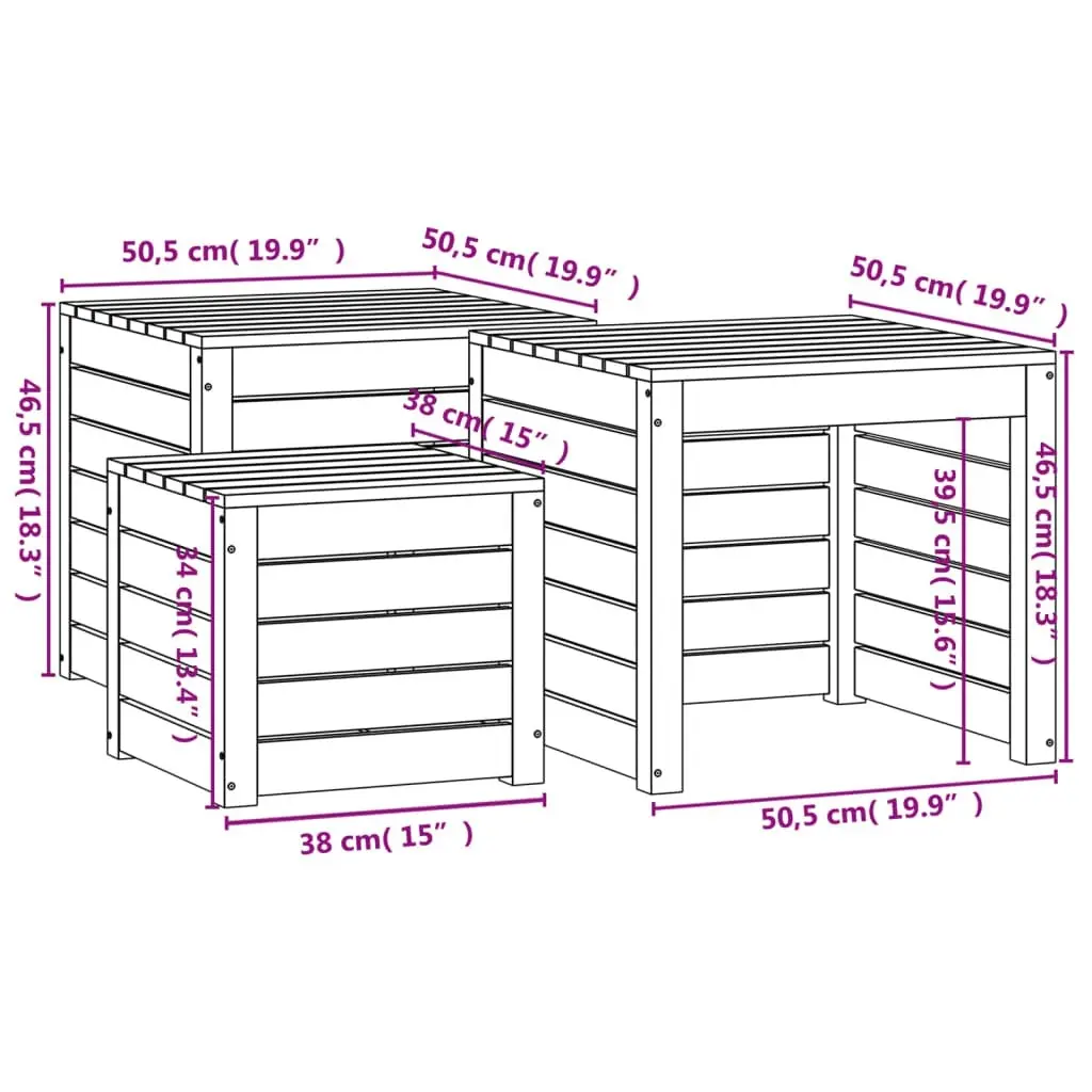 3 Piece Garden Box Set White Solid Wood Pine 823956