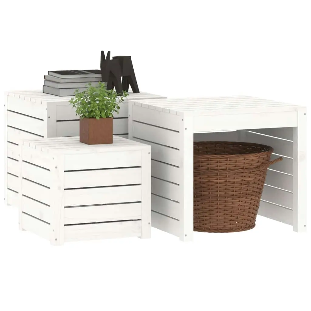 3 Piece Garden Box Set White Solid Wood Pine 823956