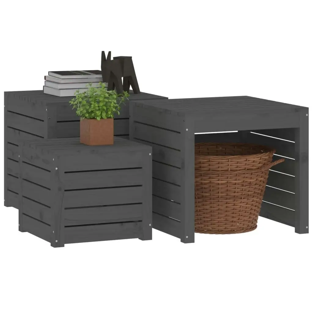 3 Piece Garden Box Set Grey Solid Wood Pine 823957