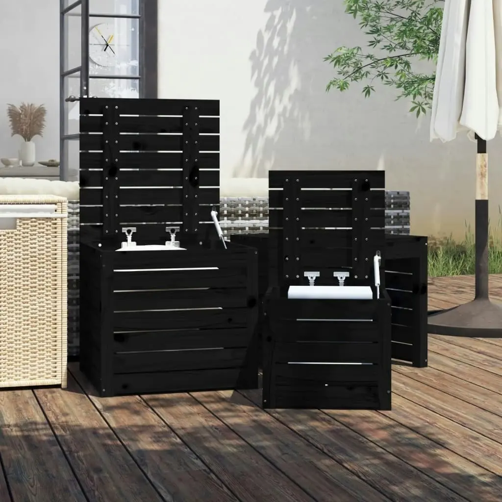 3 Piece Garden Box Set Black Solid Wood Pine 823959