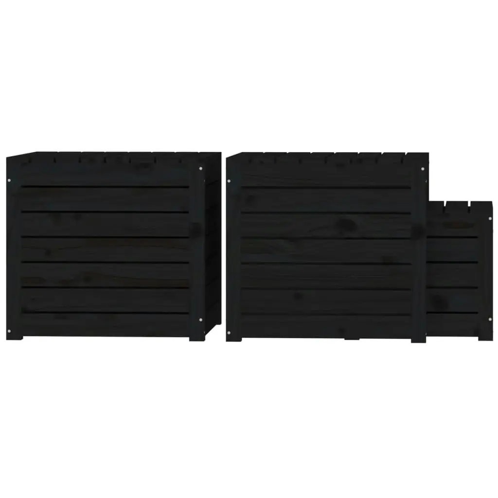 3 Piece Garden Box Set Black Solid Wood Pine 823959