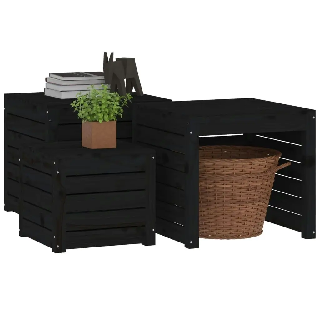 3 Piece Garden Box Set Black Solid Wood Pine 823959