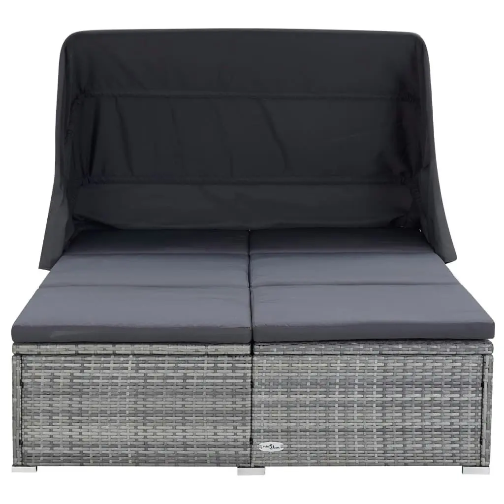 2-Person Sunbed with Cushion Poly Rattan Grey 310236