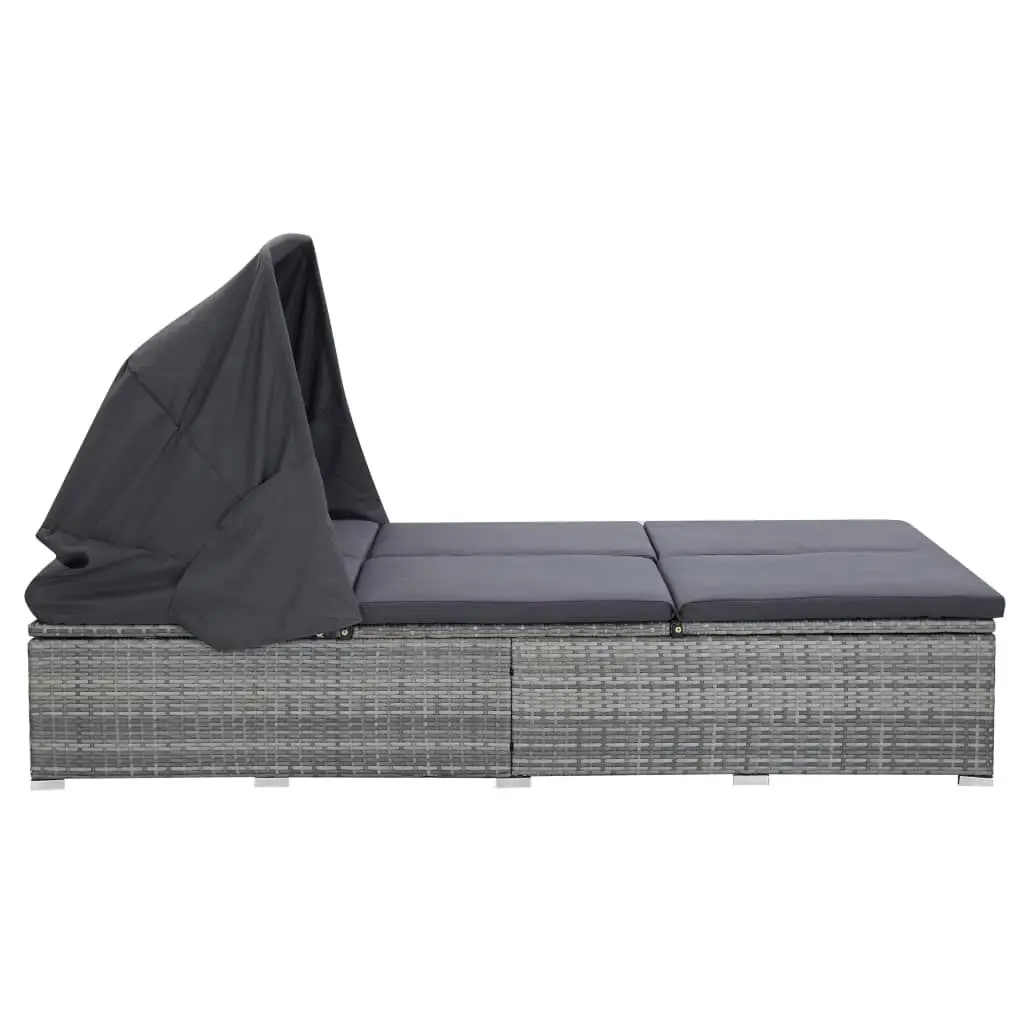 2-Person Sunbed with Cushion Poly Rattan Grey 310236