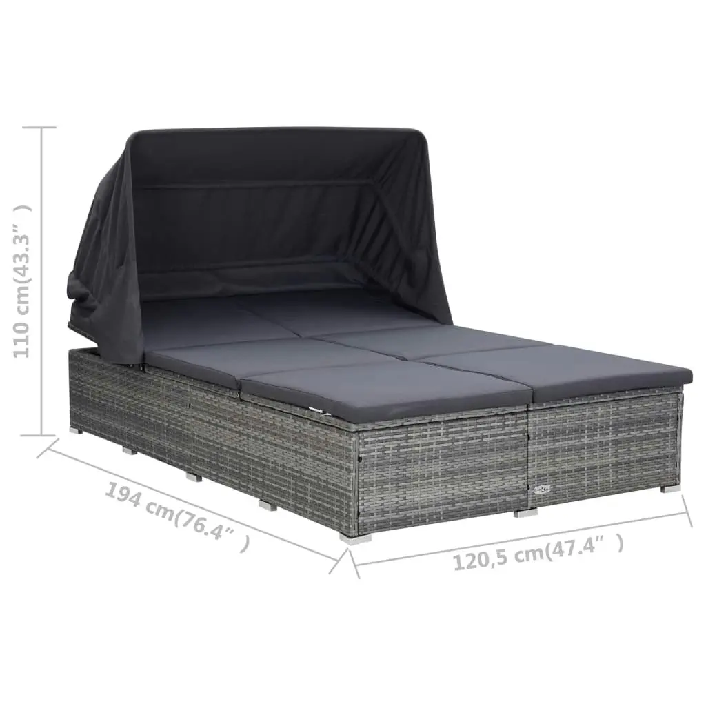 2-Person Sunbed with Cushion Poly Rattan Grey 310236