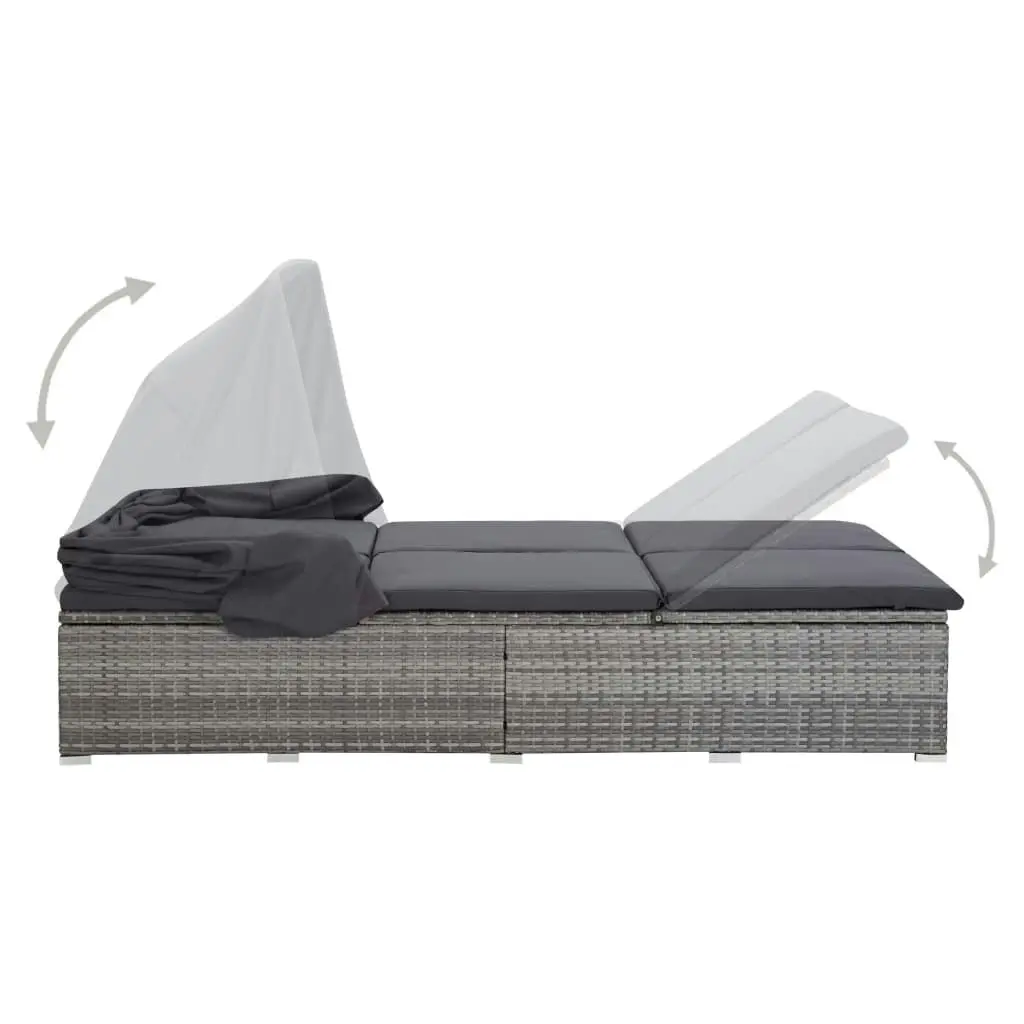 2-Person Sunbed with Cushion Poly Rattan Grey 310236