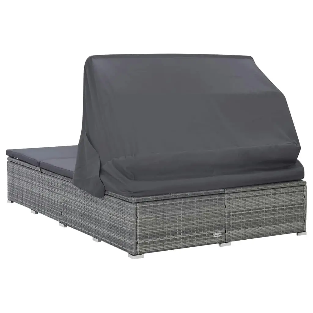 2-Person Sunbed with Cushion Poly Rattan Grey 310236