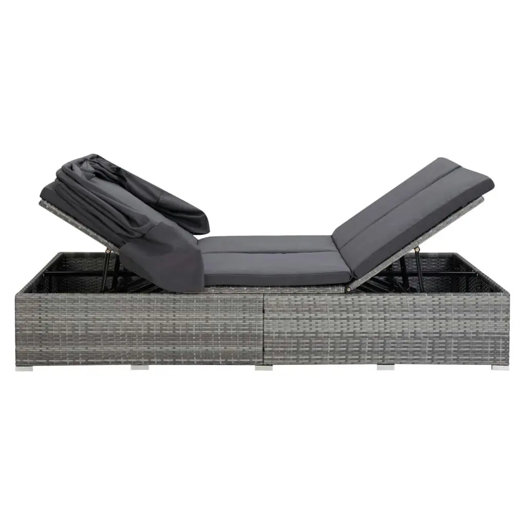 2-Person Sunbed with Cushion Poly Rattan Grey 310236