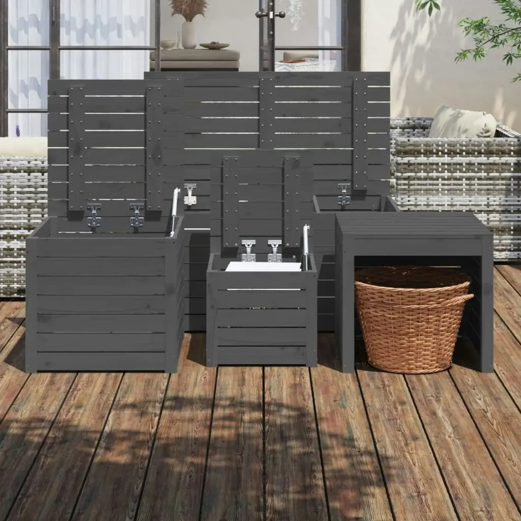 4 Piece Garden Box Set Grey Solid Wood Pine 3154668