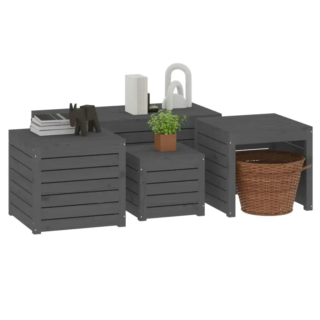 4 Piece Garden Box Set Grey Solid Wood Pine 3154668