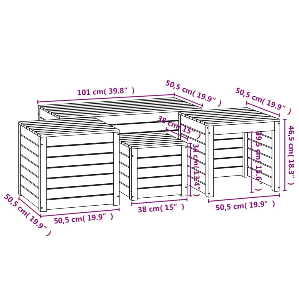 4 Piece Garden Box Set Grey Solid Wood Pine 3154668