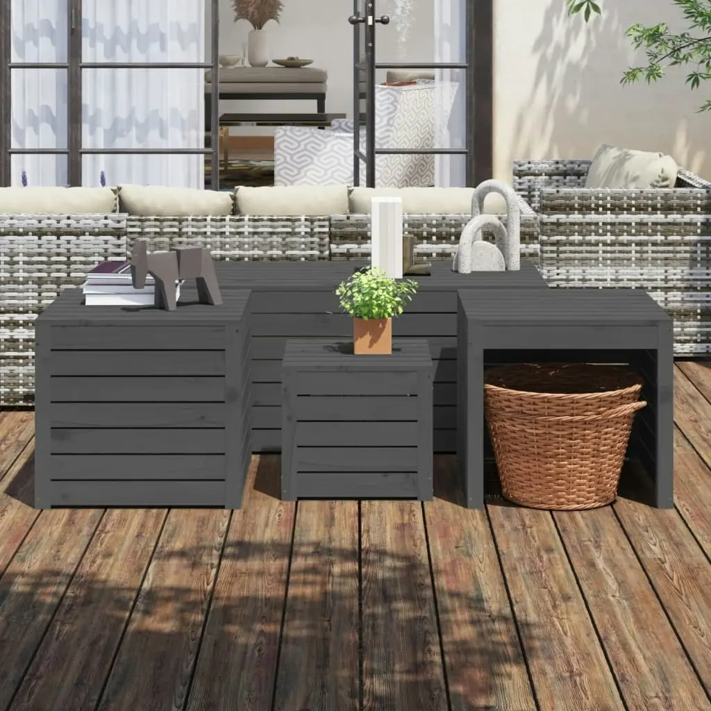 4 Piece Garden Box Set Grey Solid Wood Pine 3154668