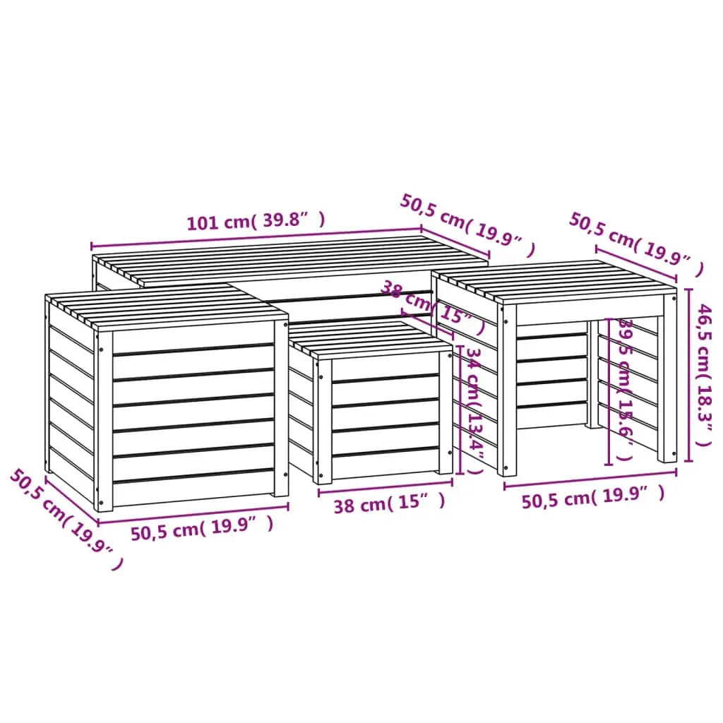 4 Piece Garden Box Set Black Solid Wood Pine 3154670