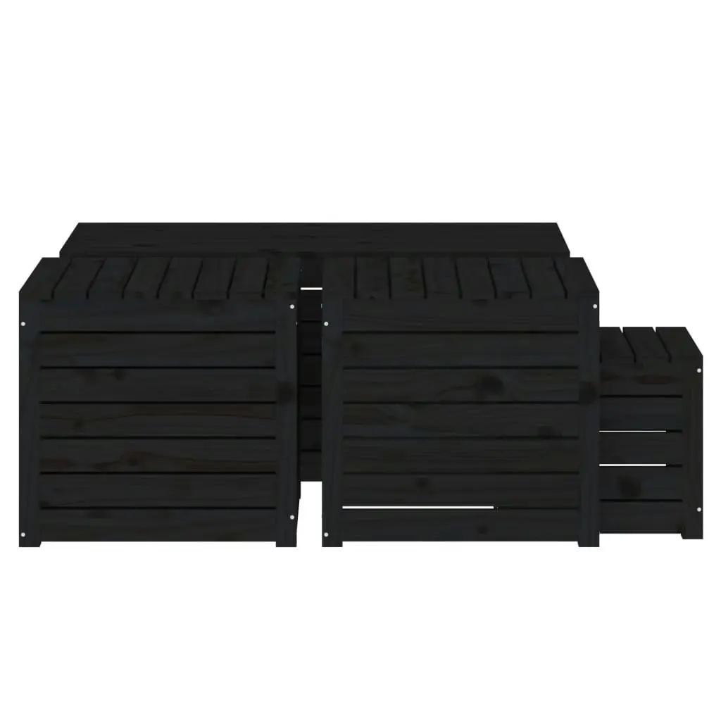 4 Piece Garden Box Set Black Solid Wood Pine 3154670