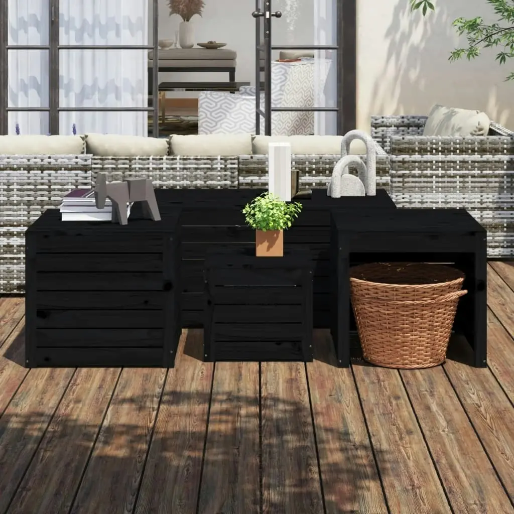 4 Piece Garden Box Set Black Solid Wood Pine 3154670