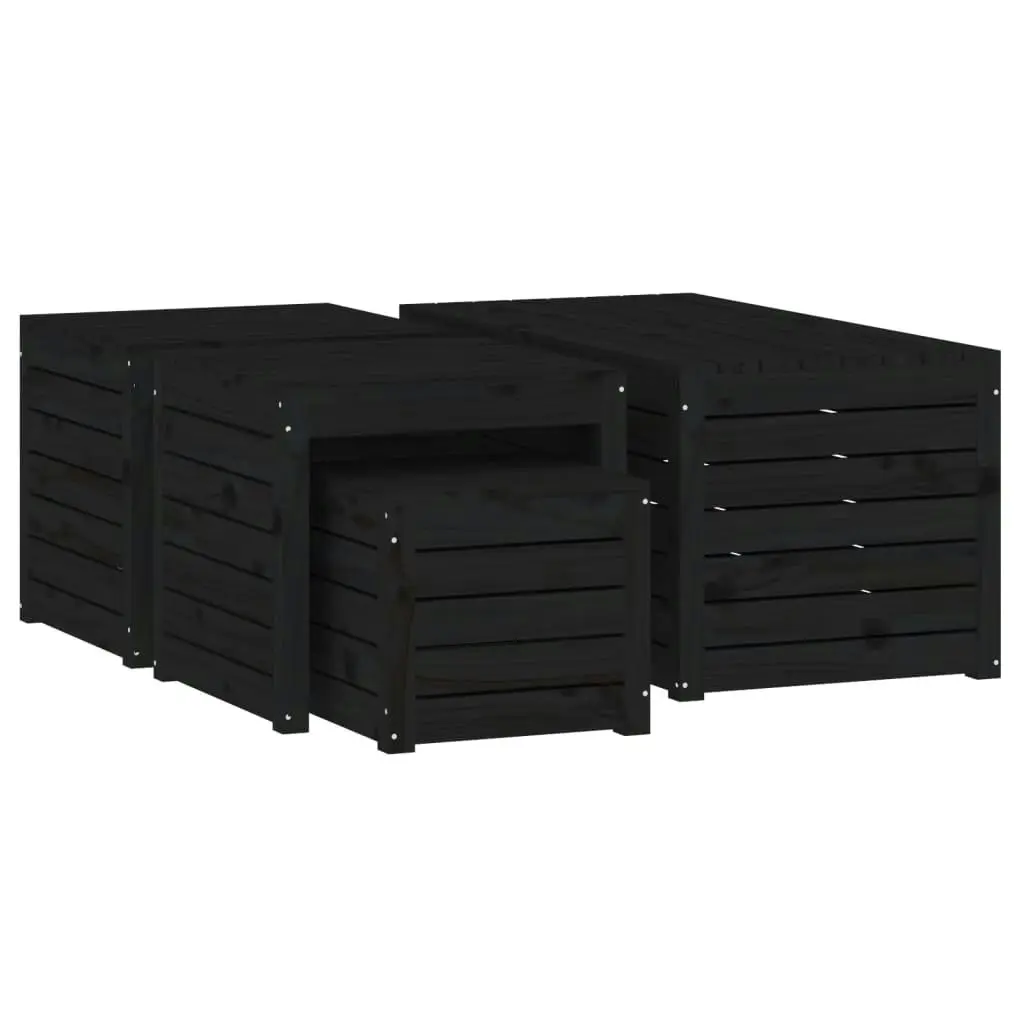 4 Piece Garden Box Set Black Solid Wood Pine 3154670