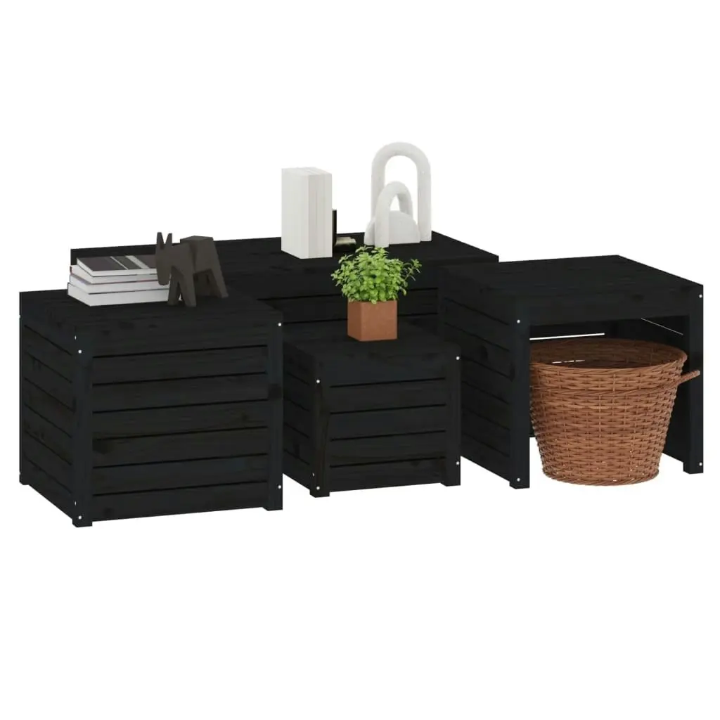 4 Piece Garden Box Set Black Solid Wood Pine 3154670