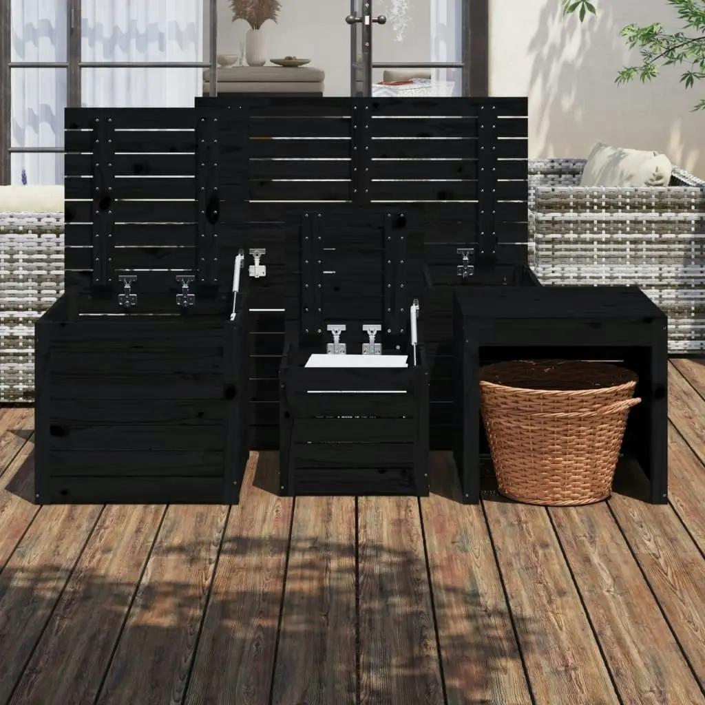 4 Piece Garden Box Set Black Solid Wood Pine 3154670