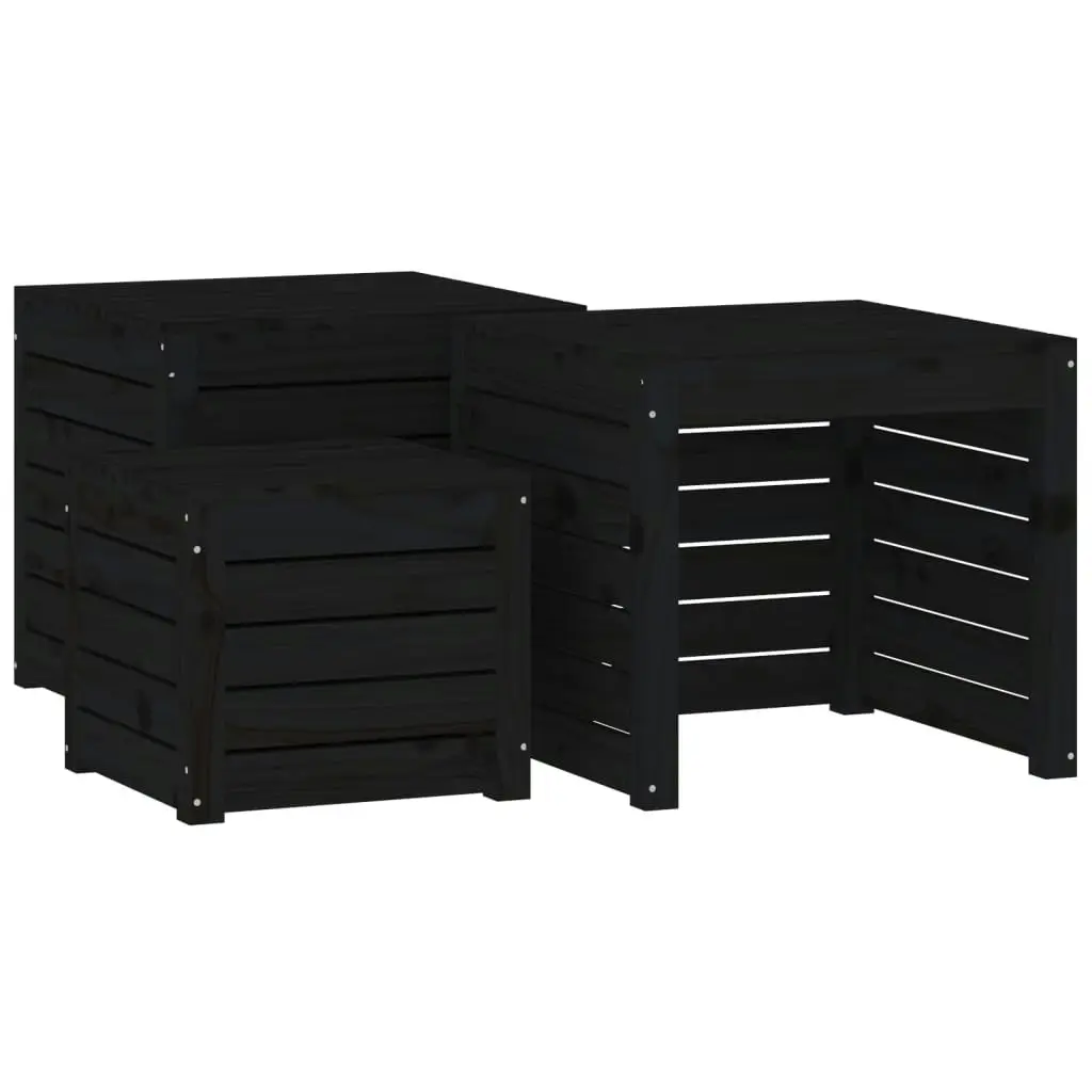 4 Piece Garden Box Set Black Solid Wood Pine 3154670