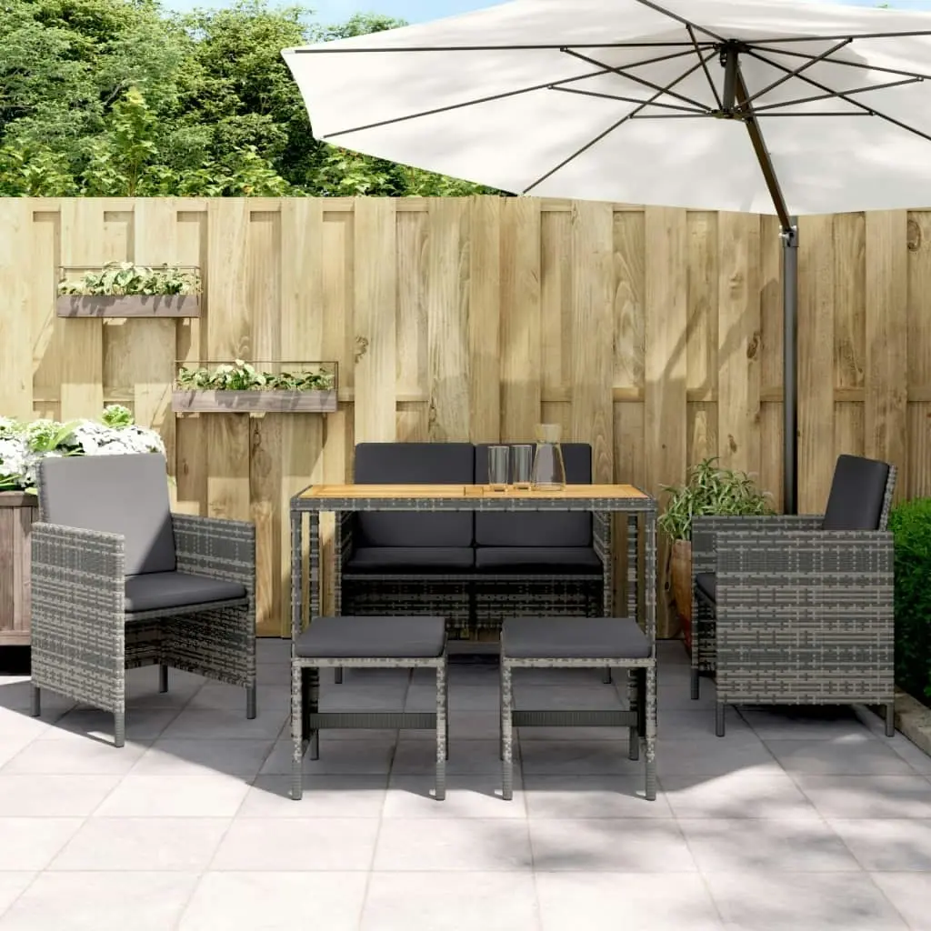 6 Piece Garden Dining Set with Cushions Grey Poly Rattan 363400