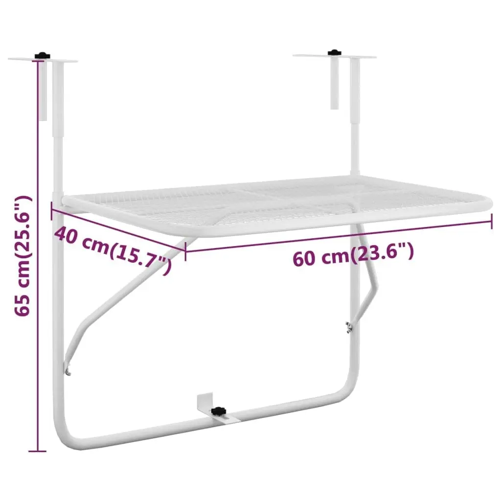 Balcony Table White 60x40 cm Steel 340916