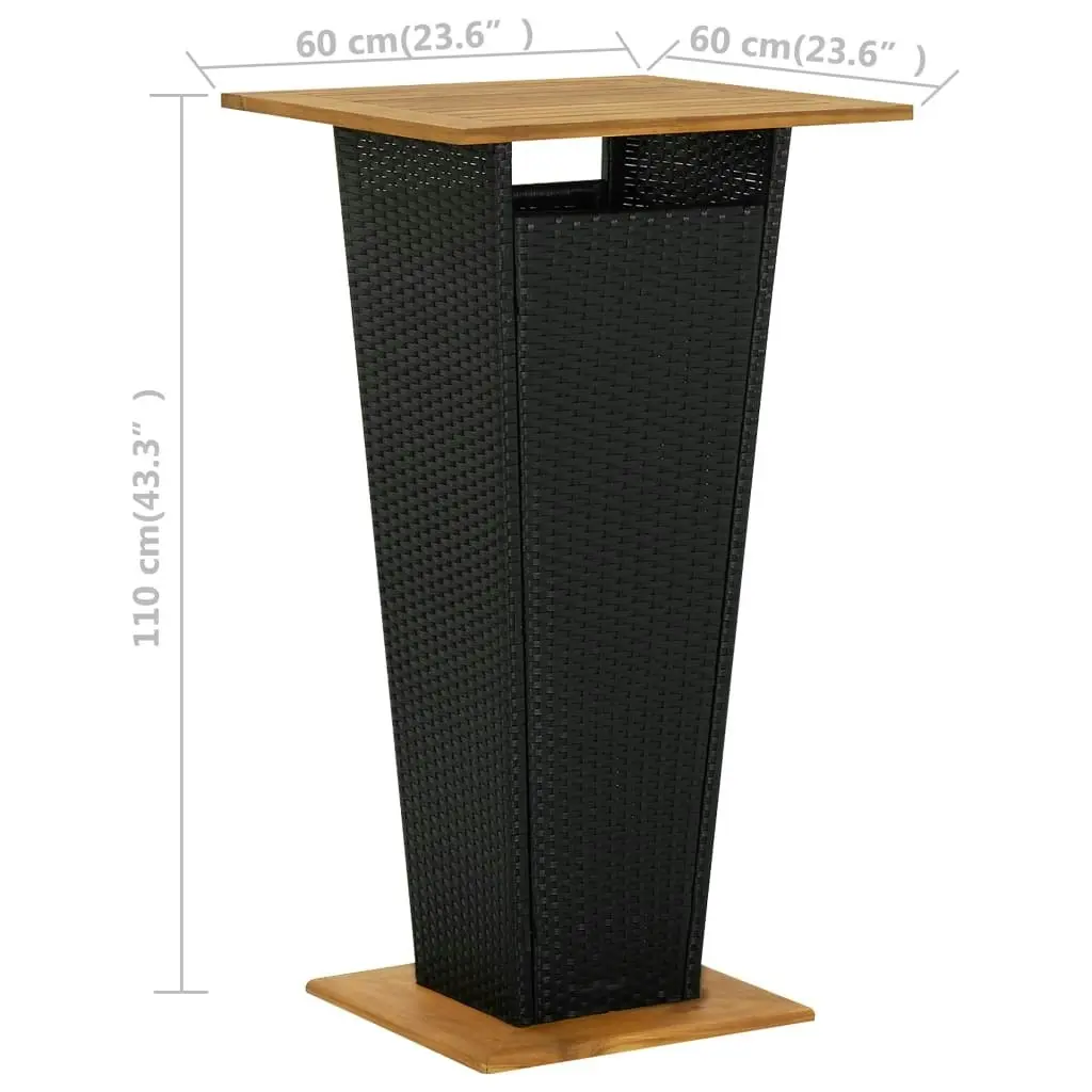 Bar Table Black 60x60x110 cm Poly Rattan and Solid Acacia Wood 313463