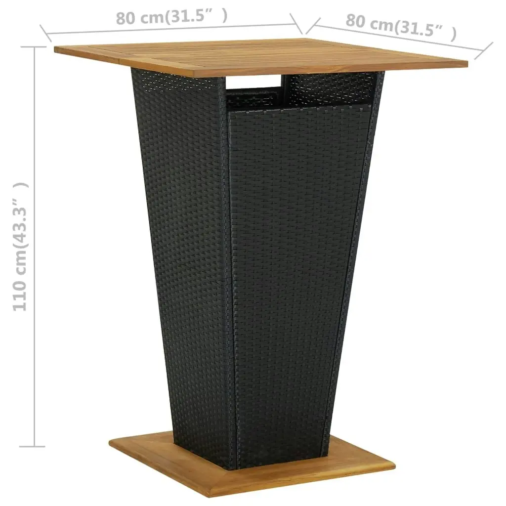 Bar Table Black 80x80x110 cm Poly Rattan and Solid Acacia Wood 313465