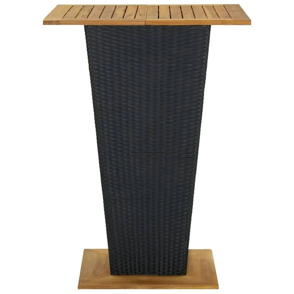 Bar Table Black 80x80x110 cm Poly Rattan and Solid Acacia Wood 313465