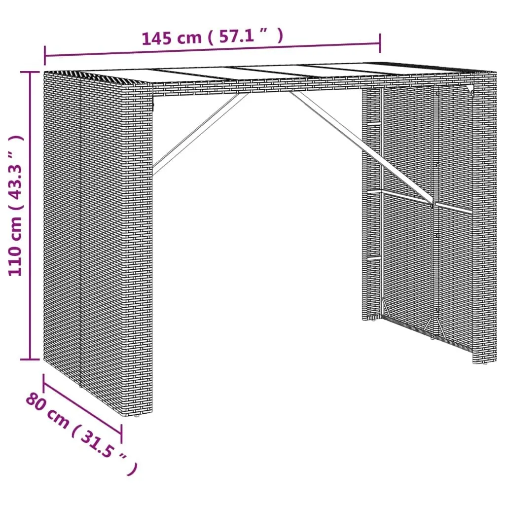 Bar Table with Glass Top Black 145x80x110 cm Poly Rattan 362597